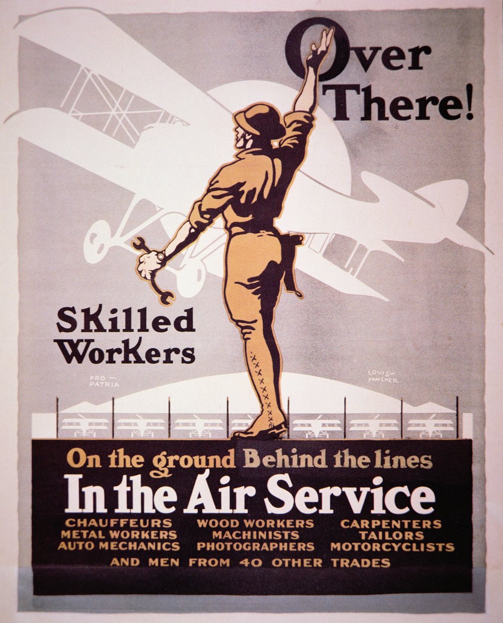 Amerikansk rekrutteringsplakat for Air Service (farge lito) av Louis Fancher