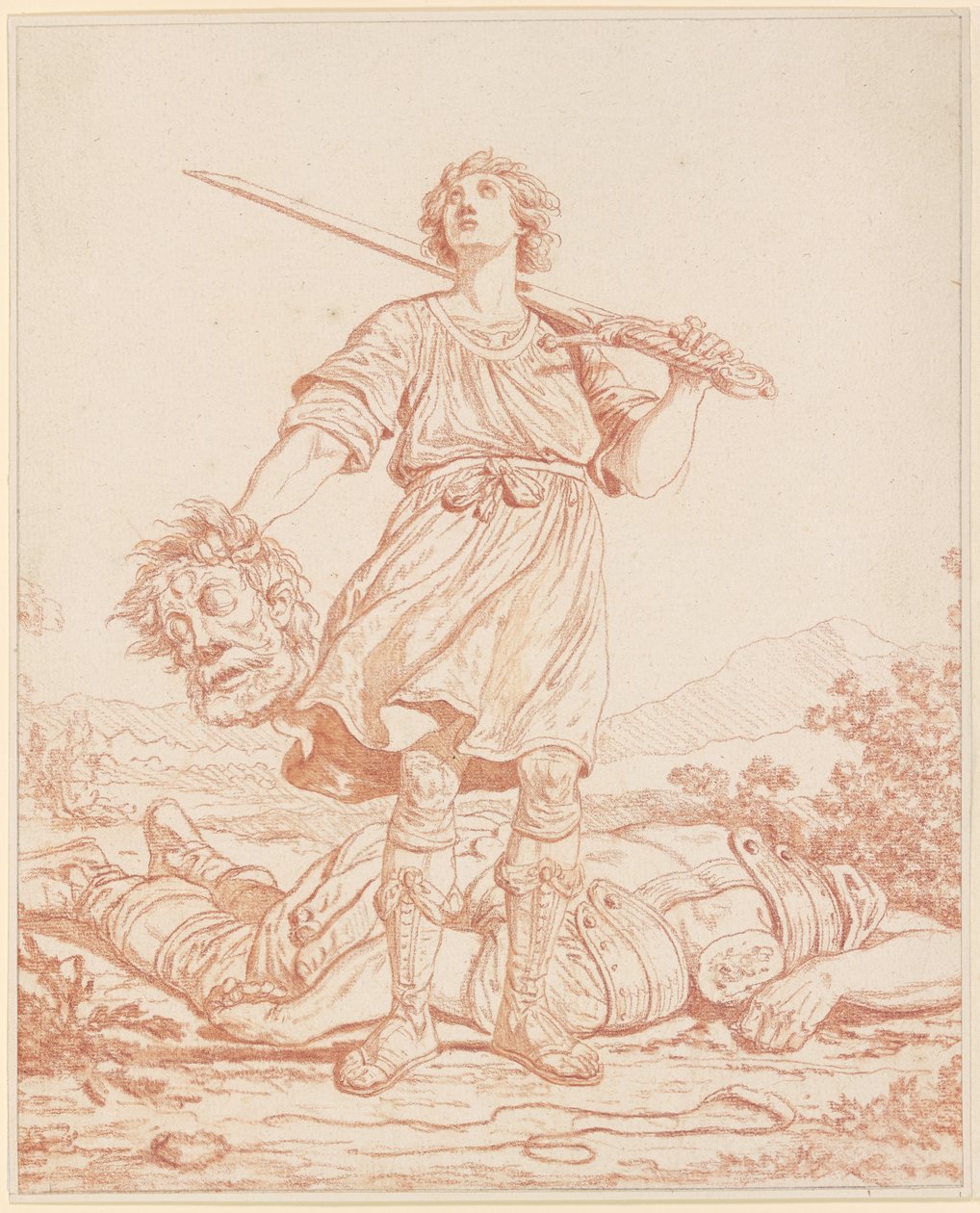 David som seierherre over kjempen Goliat av Louis Felix de la Rue