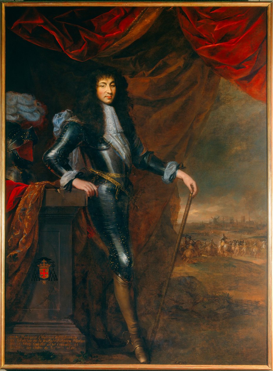 Portrett til fots av Ludvig XIV (1638 - 1715) ung i rustning. Maleri tilskrevet Louis Ferdinand Elle, den gamle (1612-1689) av Louis Ferdinand (c.1612 89) (attr.to) Elle