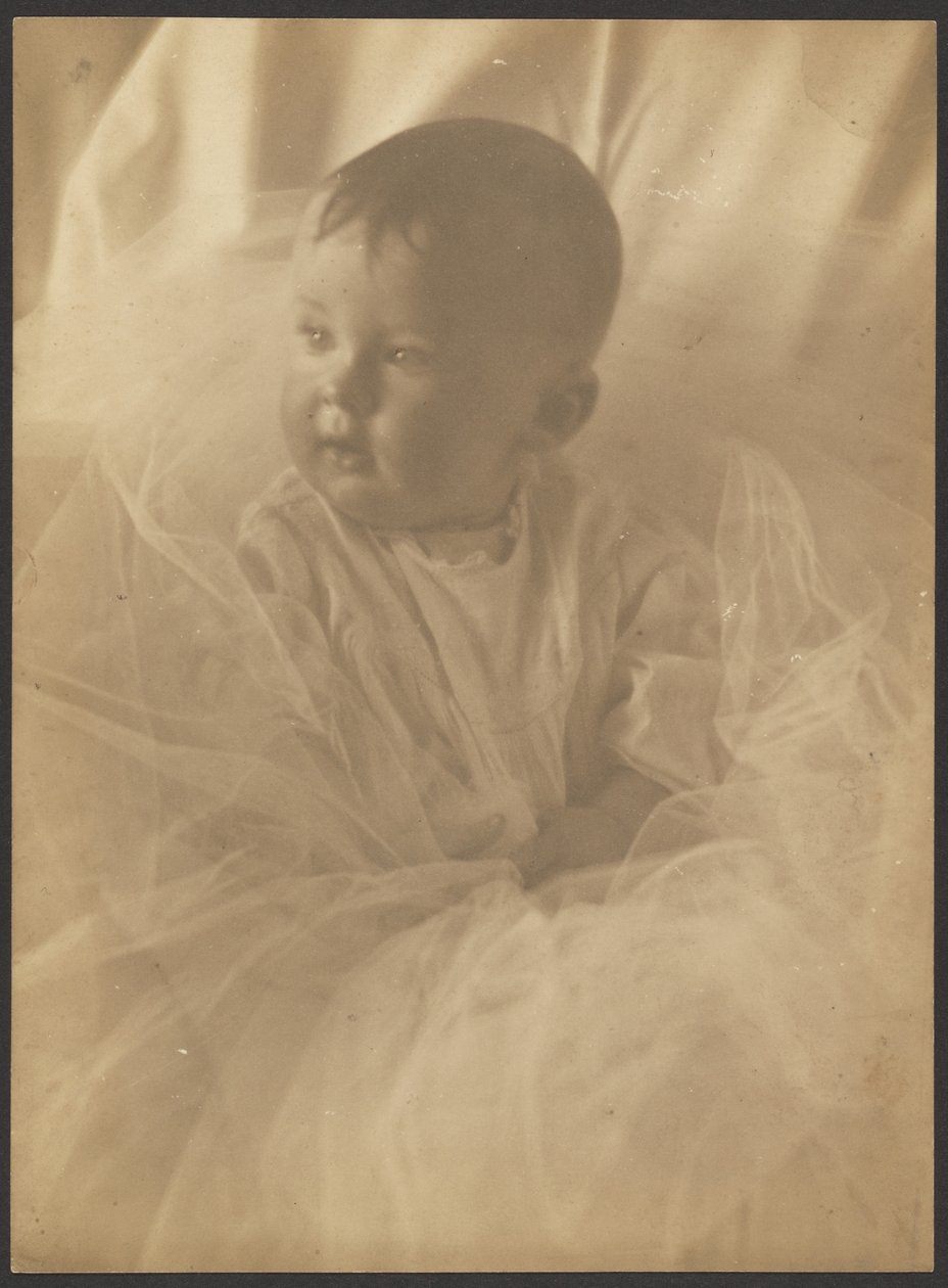 [Portrett av en baby omgitt av tyll] av Louis Fleckenstein