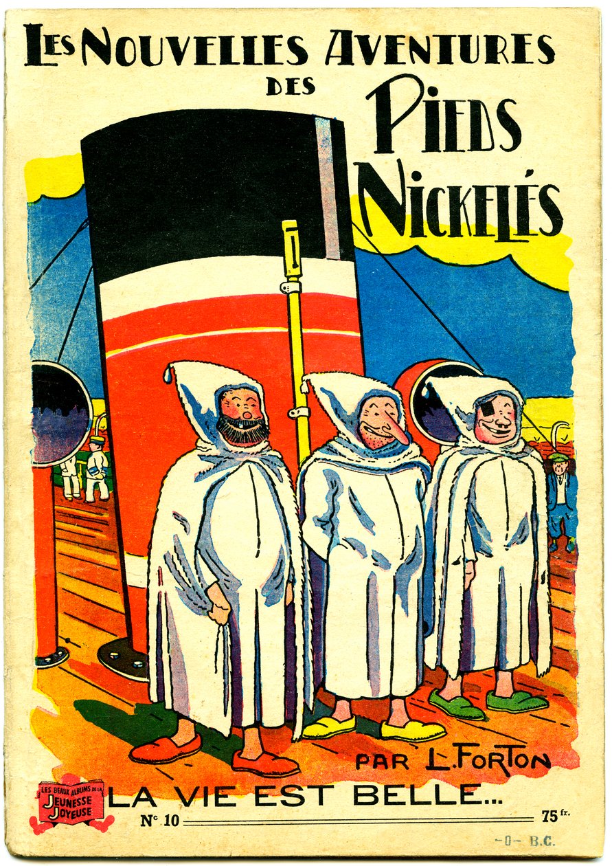 Omslag til et tegneseriealbum: Les Nouvelles Adventures des Pieds Nickeles, La vie est belle, n.10 (farge litho) av Louis Forton