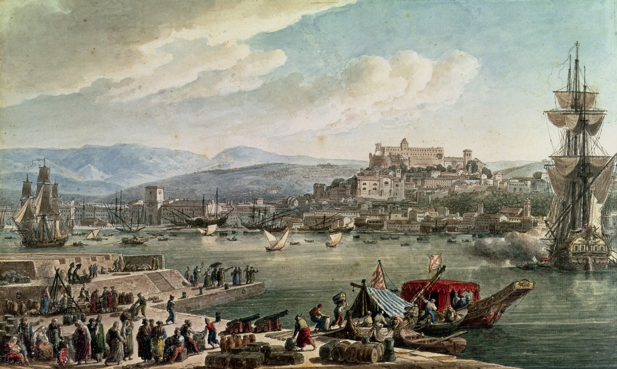 Trieste havn, 1802 (plakat) av Louis Francois Cassas