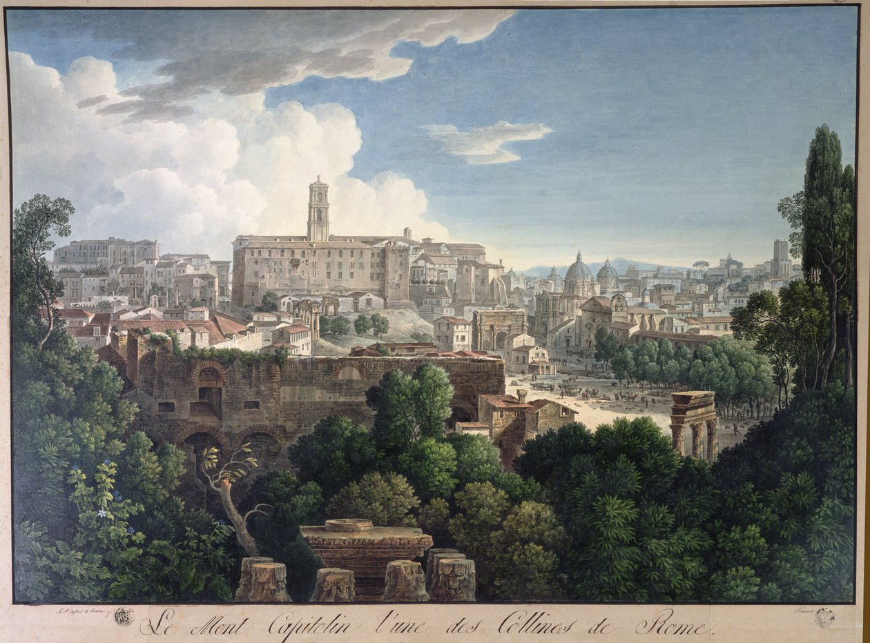 Utsikt over Capitoline Hill fra Farnese Gardens av Louis Francois Cassas