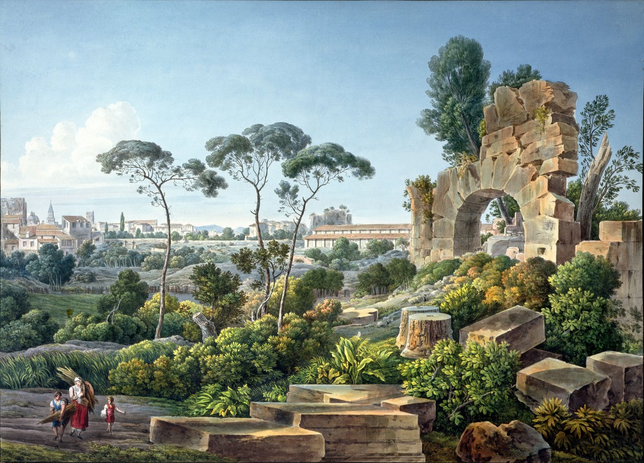 Utsikt over Esquiline Hill, Roma, ca. 1800 av Louis Francois Cassas