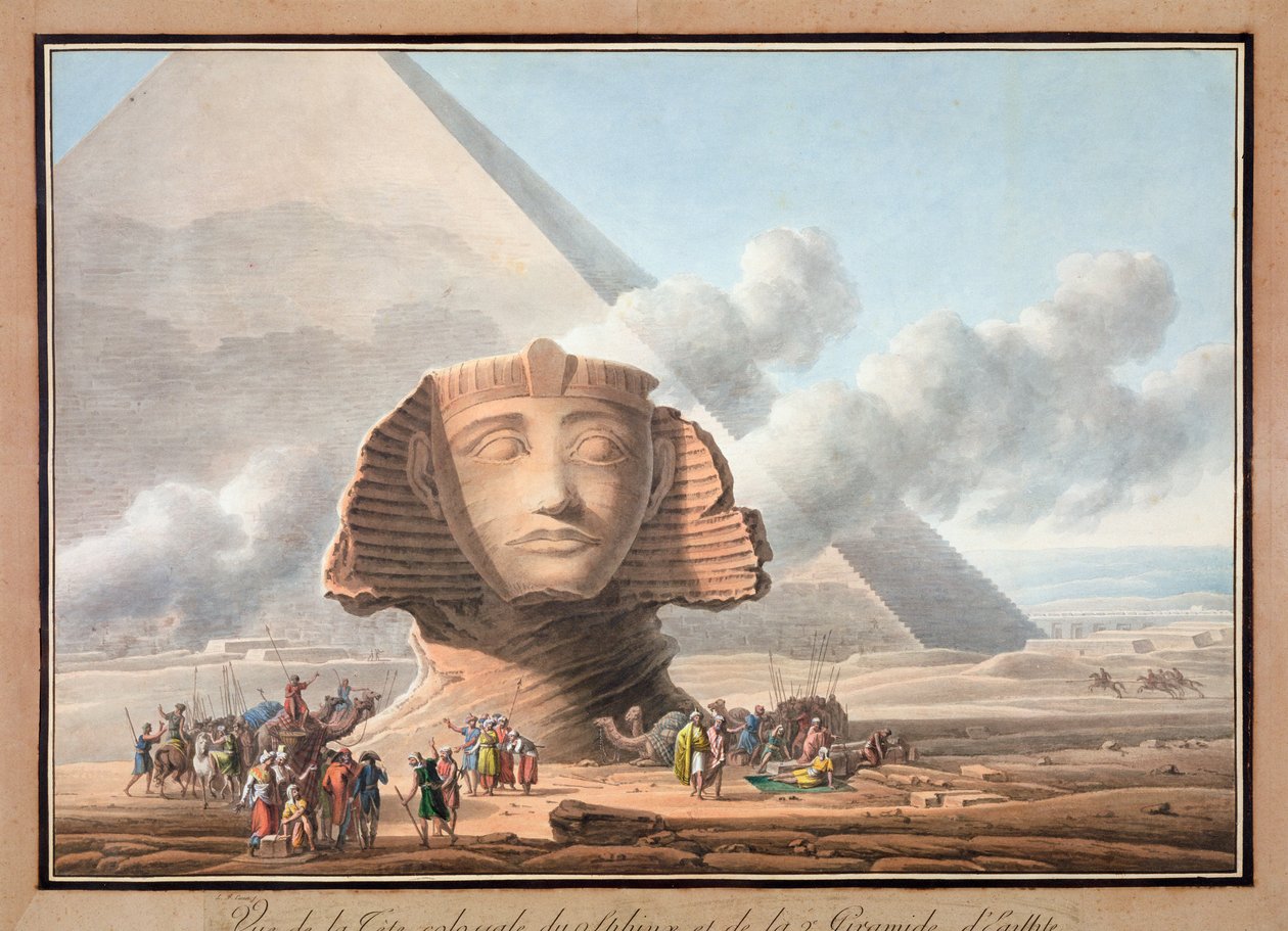 Utsikt over hodet til sfinxen og pyramiden i Khafre, Giza, Egypt, c1790 av Louis Francois Cassas