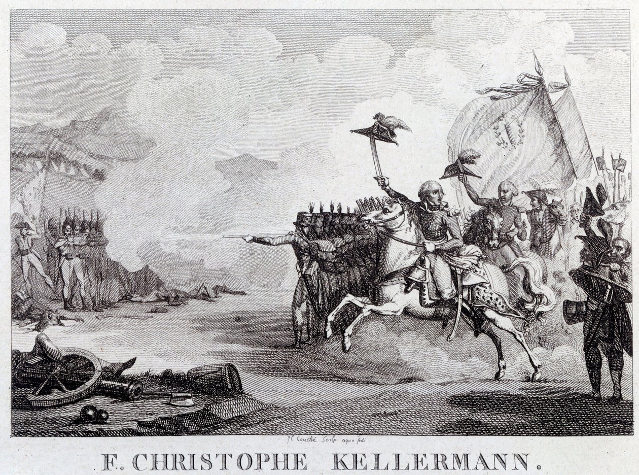 Fransk revolusjon: "" generalen og marekalen Francois Christophe Kellermann (1735-1820) under slaget ved Valmy den 20.09.1792"" Gravering av Louis Francois Couche (1782-1849) Paris fra 1700-tallet, Musee Carnavalet av Louis Francois Couche