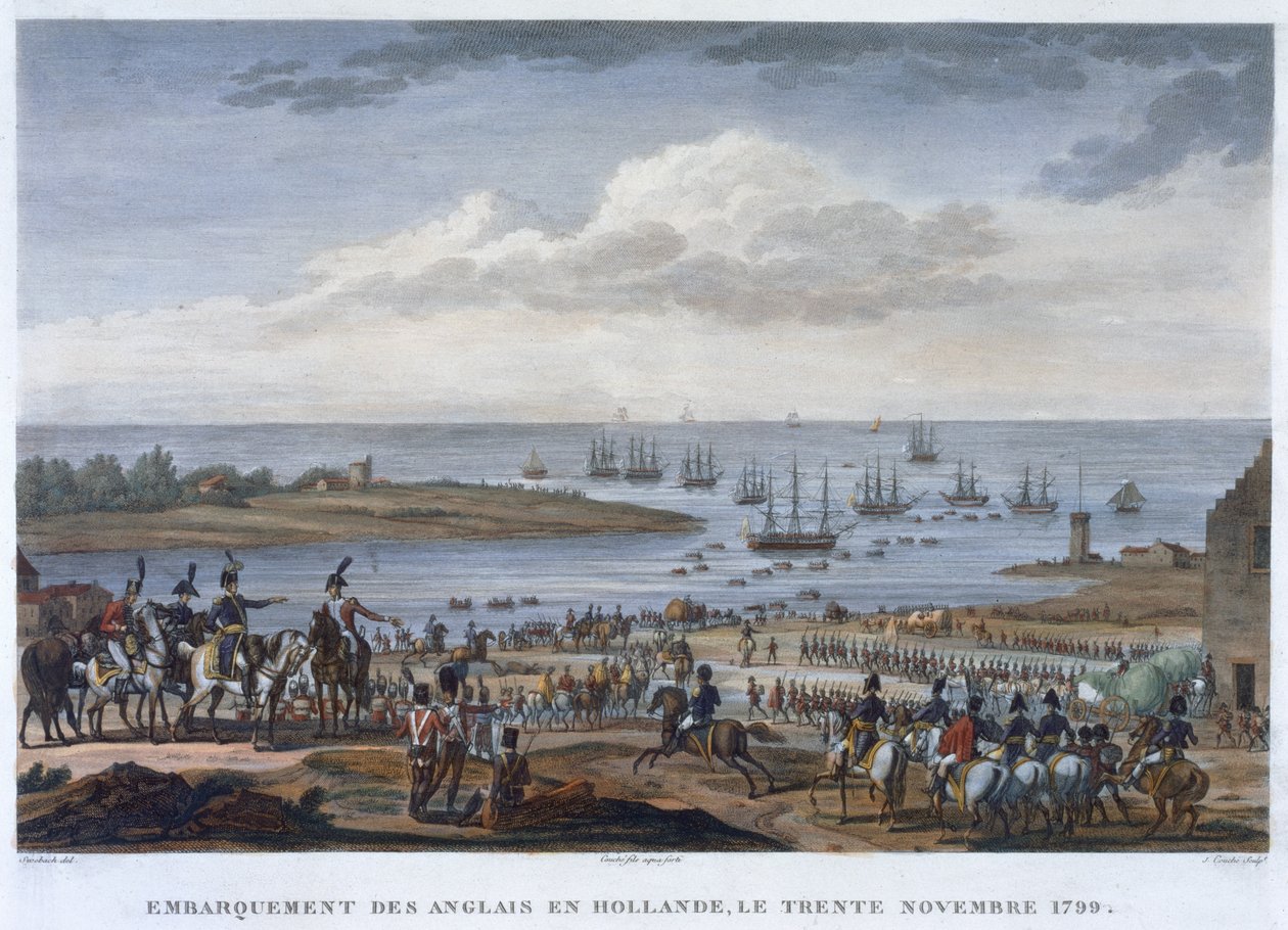 'Engelsmennenes ombordstigning i Holland, 30. november 1799' av Louis Francois Couche