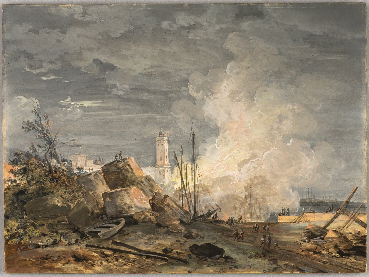 Brann i havnen av Louis Gabriel Moreau