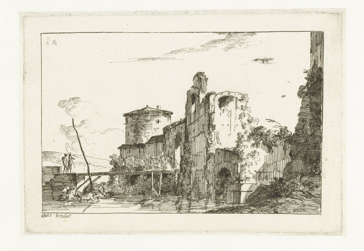 Fort og en bro over elven av Louis Gabriel Moreau