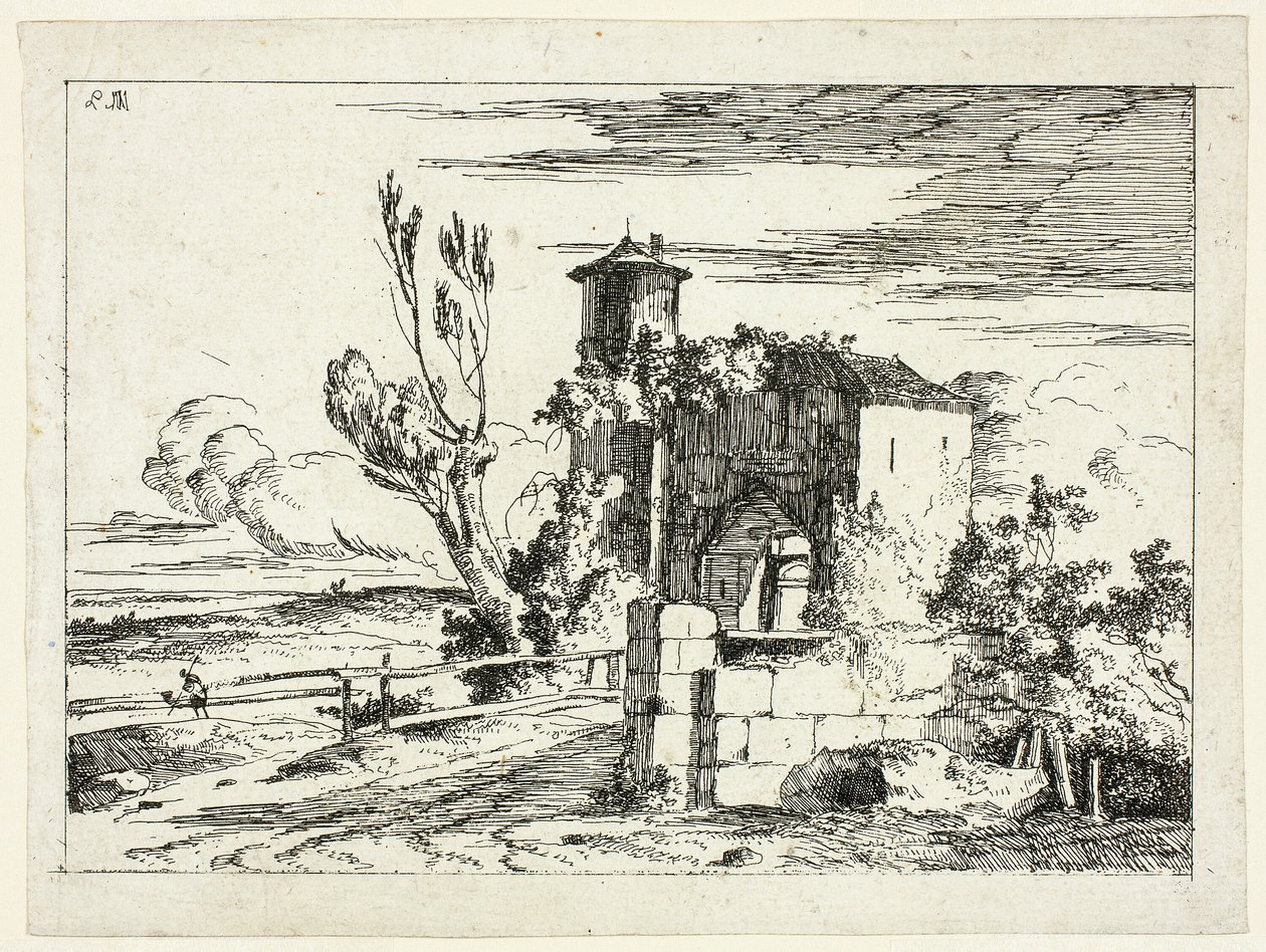 Landskap med Old Gateway av Louis Gabriel Moreau