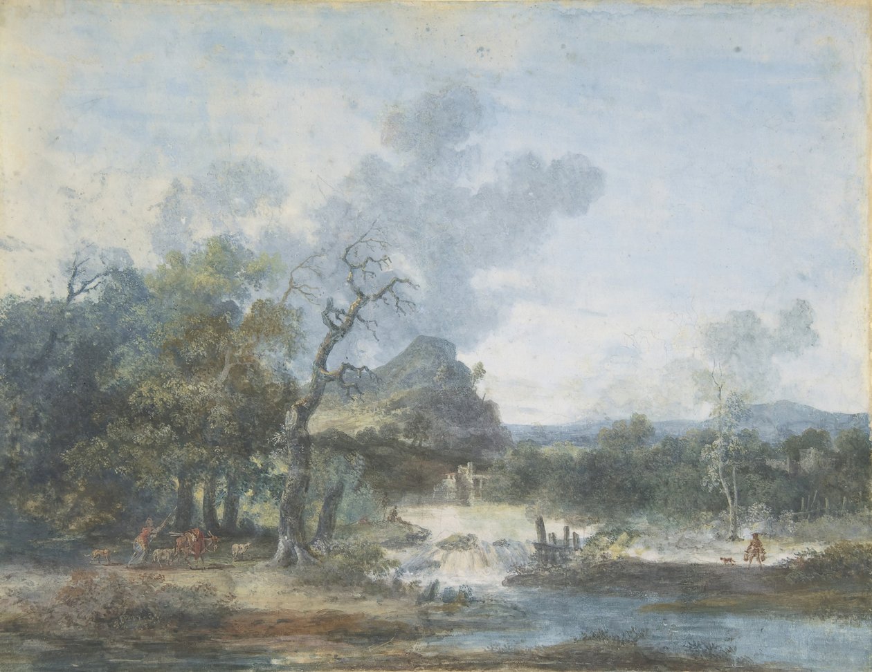 Gjeterinne nær en foss, n.d. av Louis Gabriel Moreau