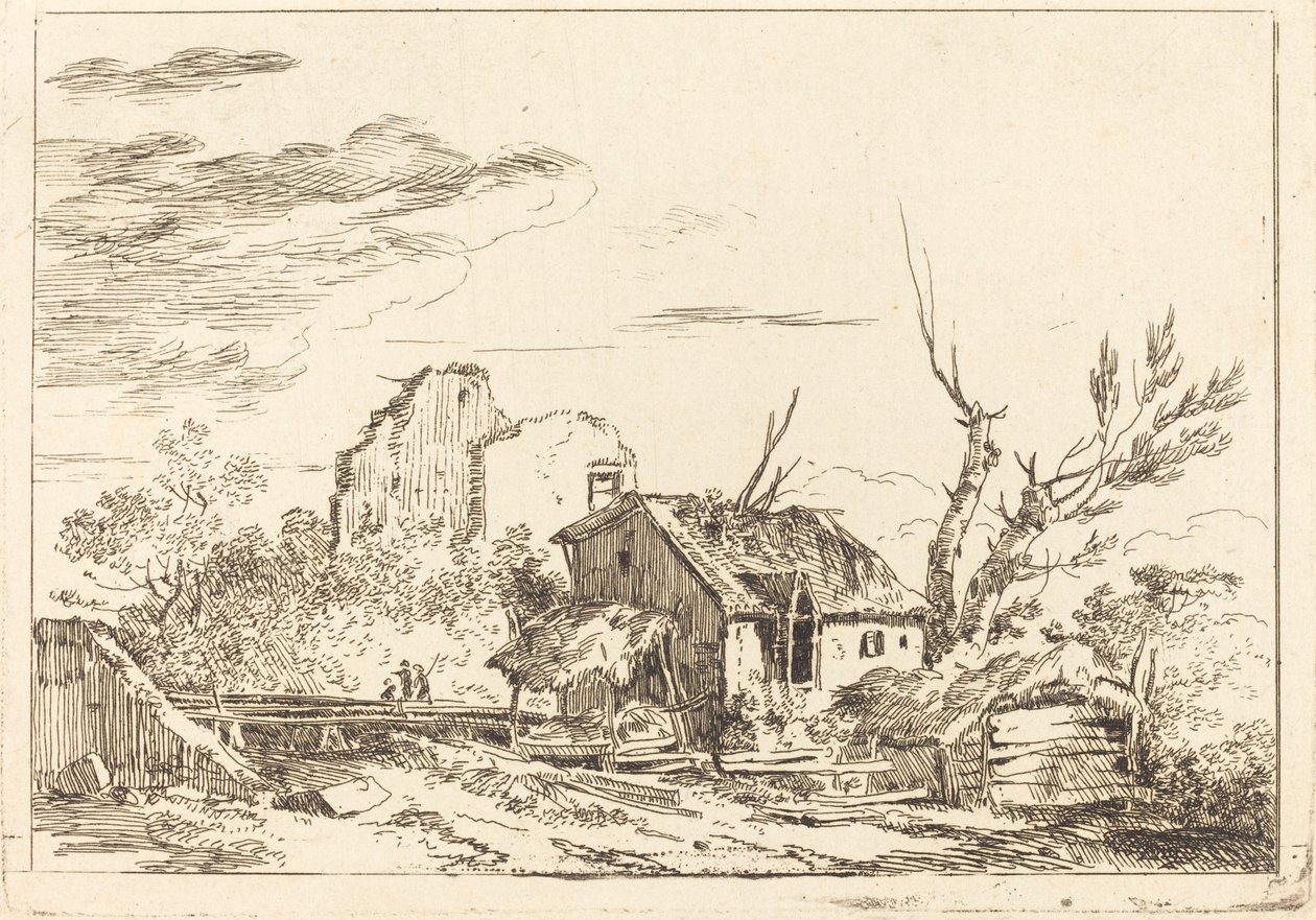 Hovel ved broen av Louis Gabriel Moreau the Elder
