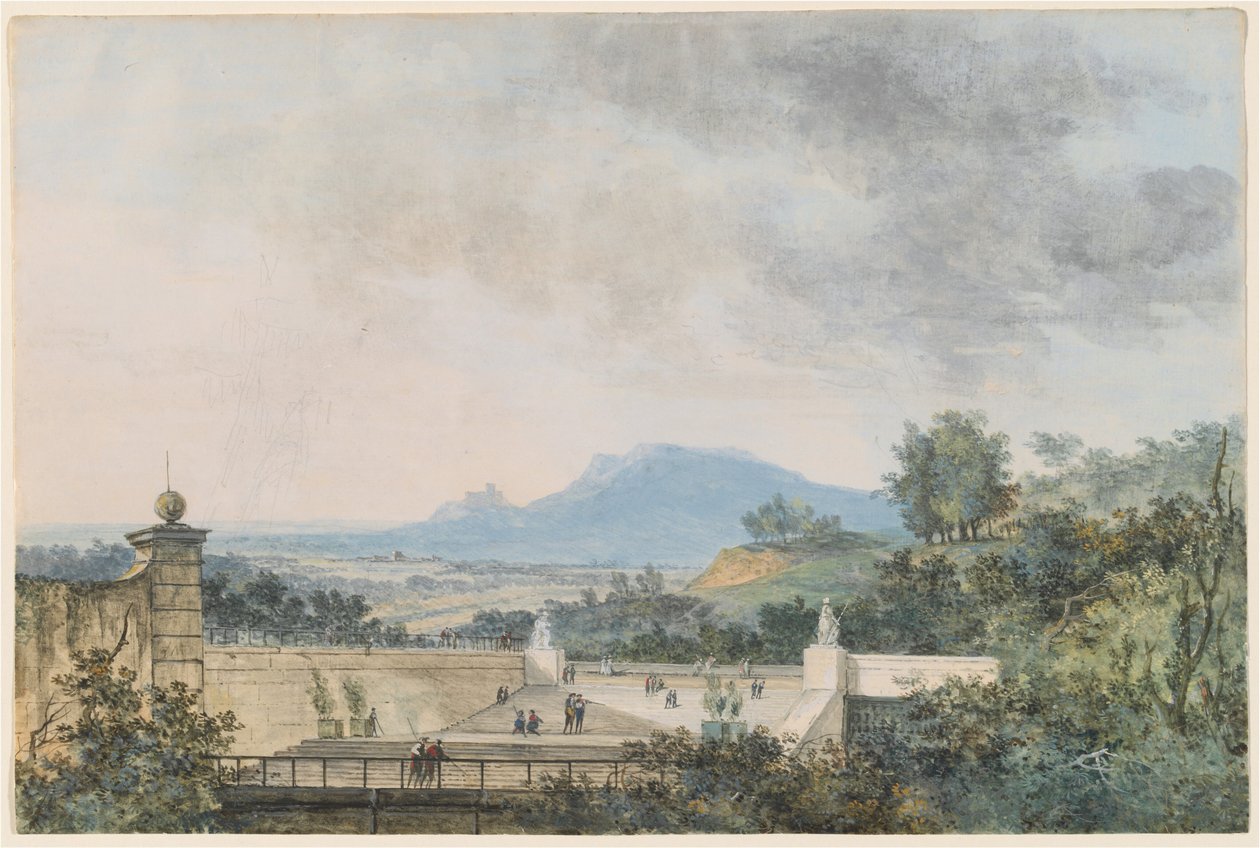 Panoramautsikt over en terrassert park av Louis Gabriel Moreau the Elder