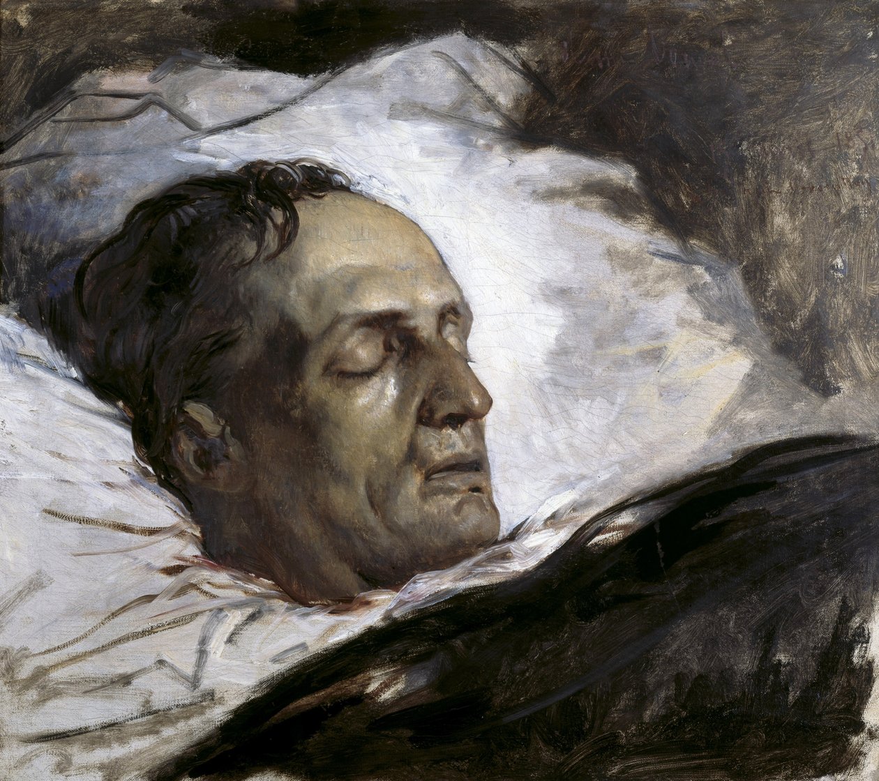 Leder for en henrettet mann (Remy Bomal). 1870-80-tallet (olje på lerret) av Louis Galue