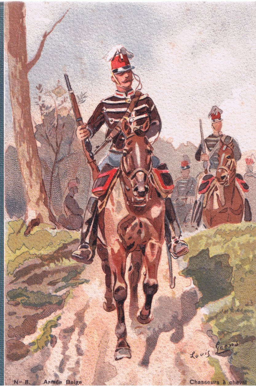 Jegere til hest, postkort, 1920-tallet av Louis Geens