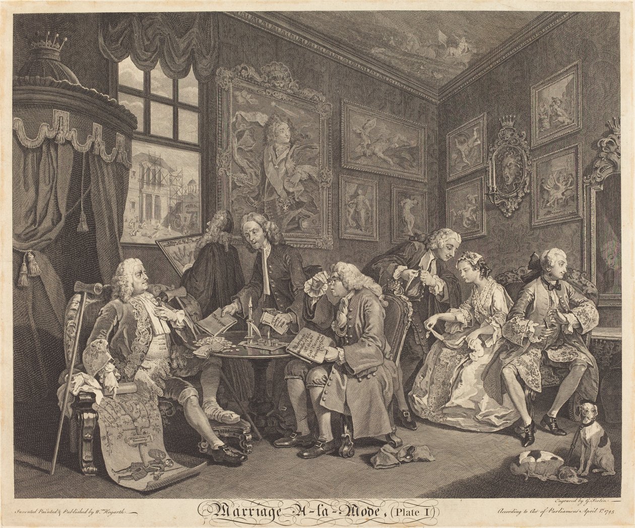 Ekteskap a la Mode: pl.1 av Louis Gerard Scotin after William Hogarth