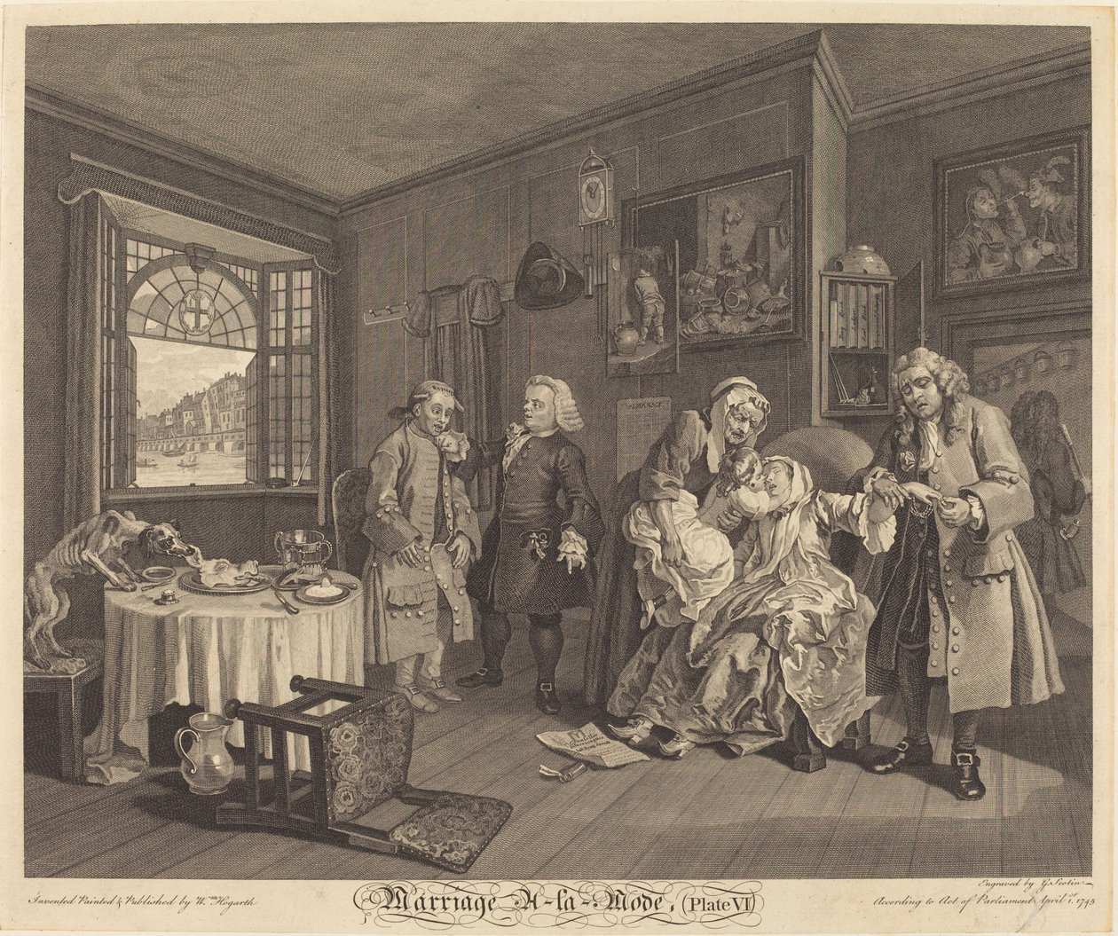 Ekteskap a la Mode: pl.6 av Louis Gerard Scotin after William Hogarth