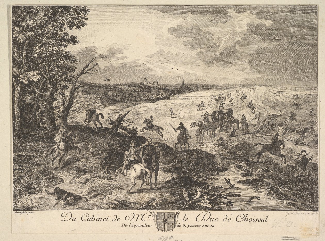 Robbery on a Road etter et maleri i samlingen til Duc de Choiseul, 1771. av Louis Germain