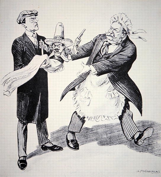 Amerikansk tegneserie som viser USAs president Tuft som overlater den problematiske "meksikanske situasjonen" til sin etterfølger Woodrow Wilson i 1913 (litho) av Louis Glackens