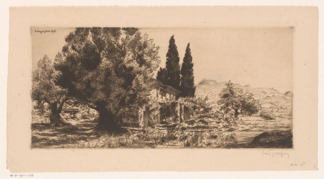 Gezicht op Les Lecques og Saint-Cyr-sur-Mer Les Lecques juni 1918 (tittel på objekt) av Louis Godefroy (signed by artist)