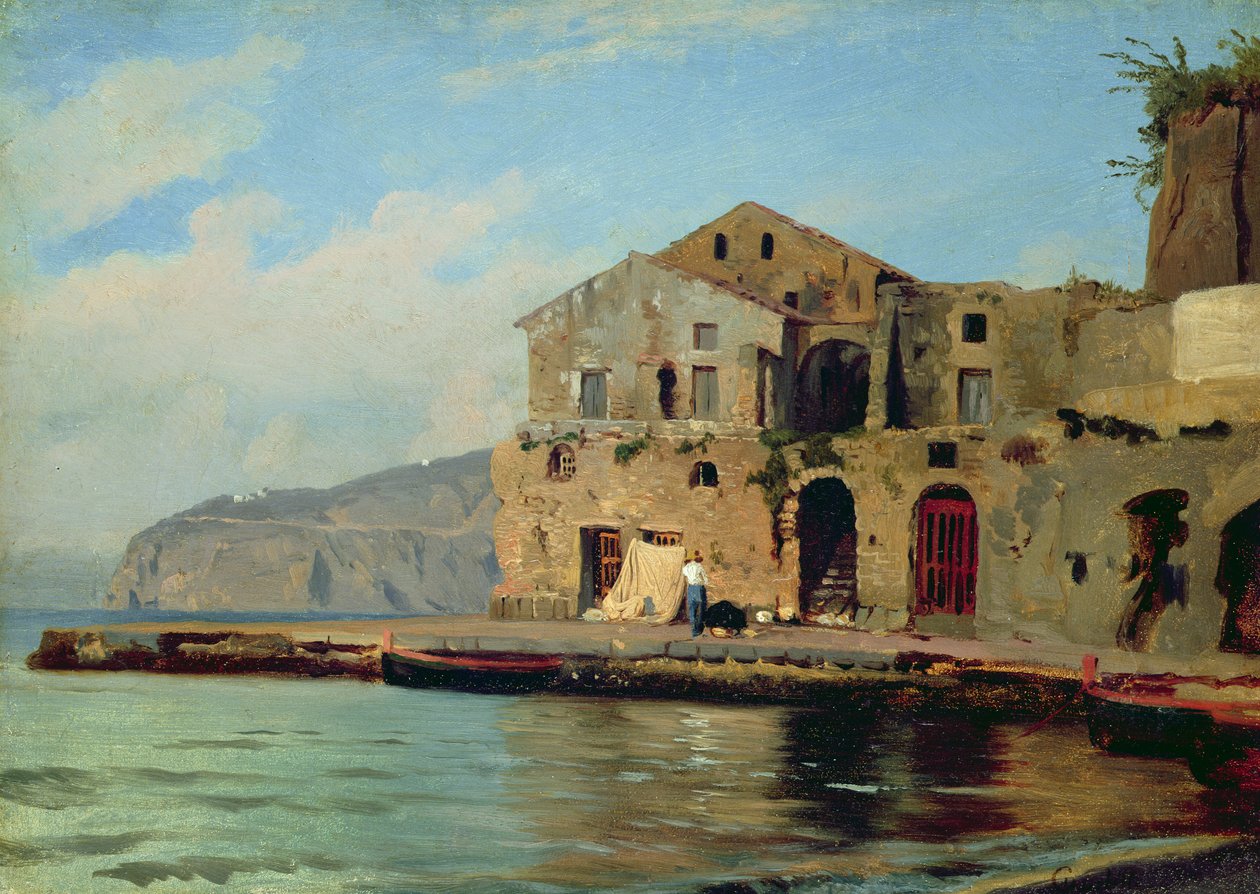 Beach House at Sorrento (olje på papir på lerret) av Louis Gurlitt