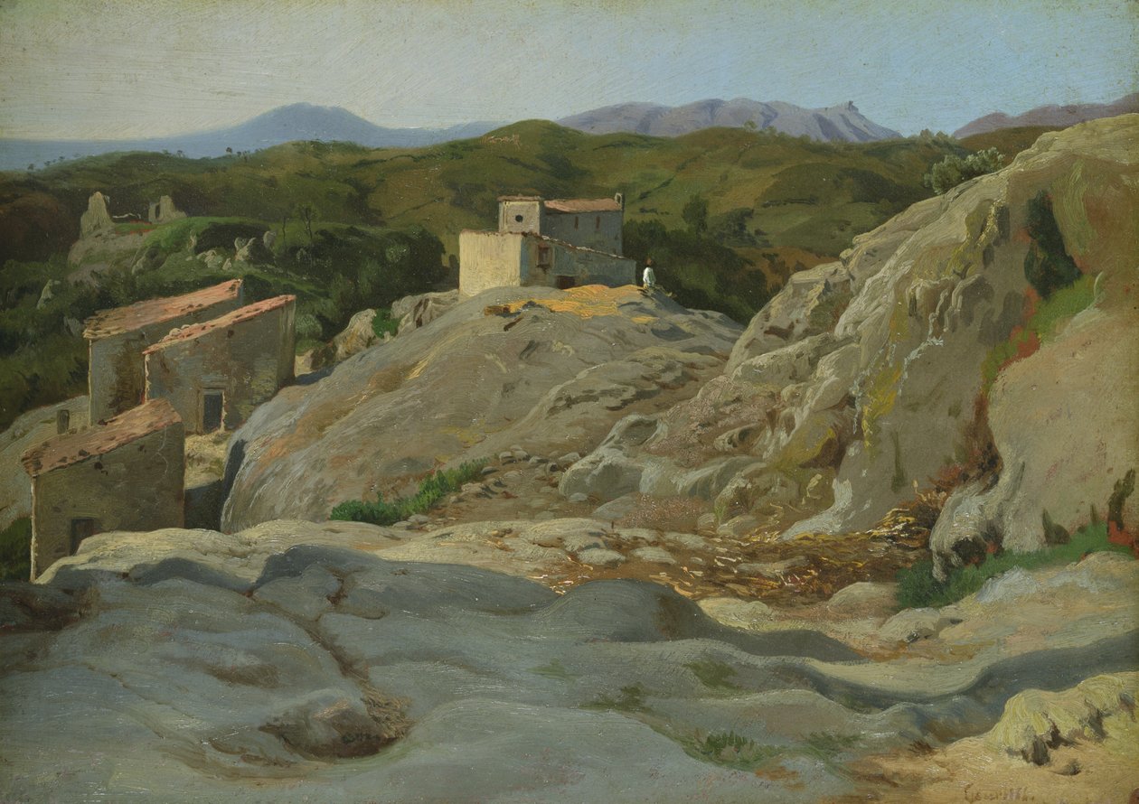 Italiensk landsby (olje på lerret) av Louis Gurlitt