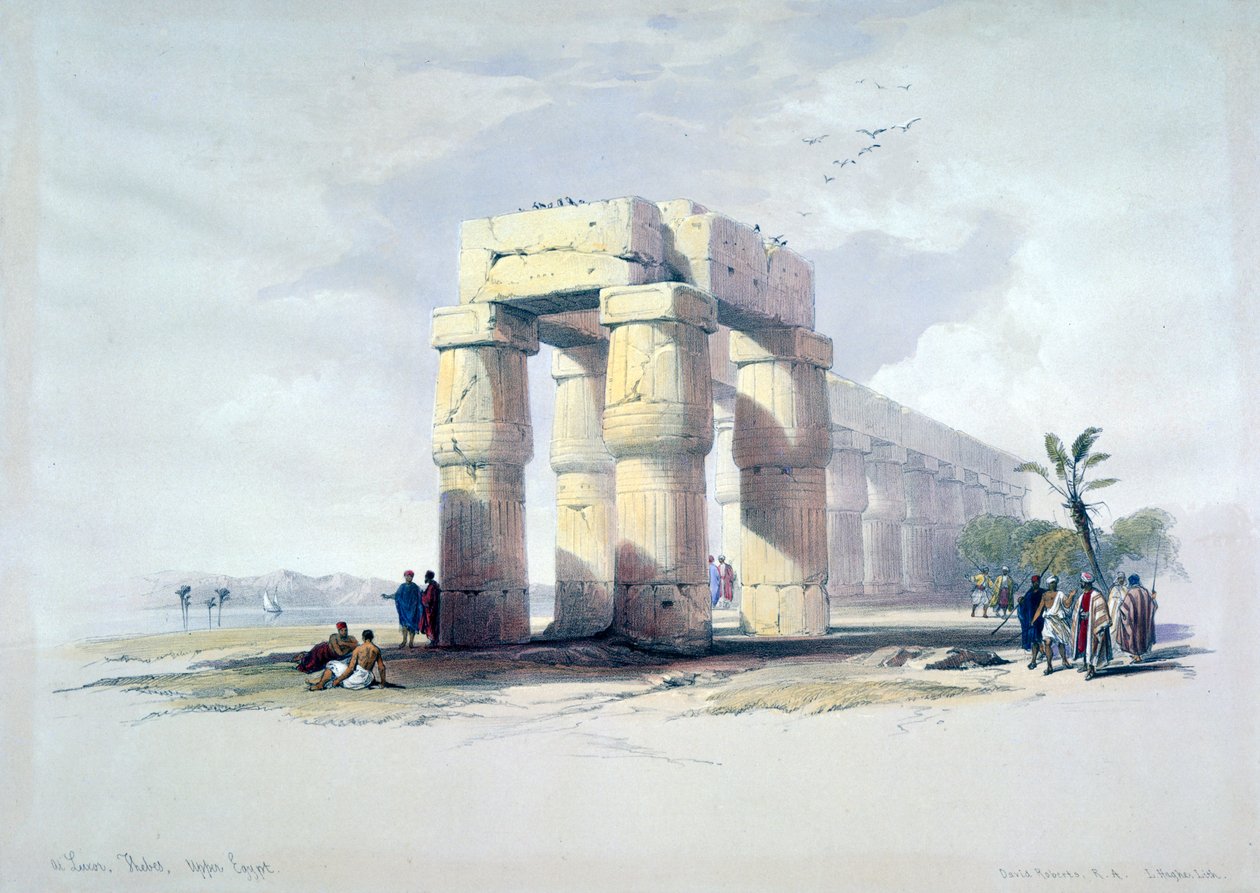 Ved Luxor, Theben, Øvre Egypt, 1800-tallet av Louis Haghe