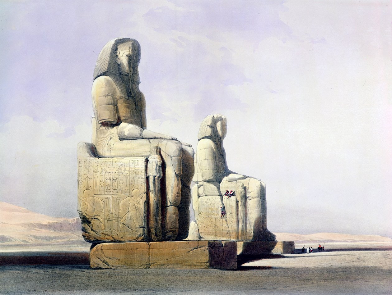 Detalj av kolossene i Memnon, Theben, Egypt, 4. desember 1838 1846 av Louis Haghe