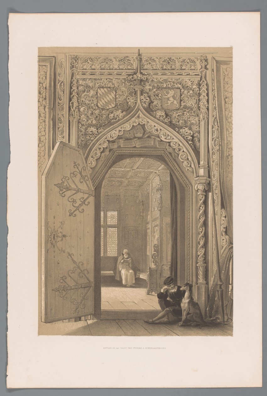 Dør til fyrstekammeret i Hohensalzburg Entrée de la salle des princes a Hohensaltzbourg (tittel på objekt) av Louis Haghe