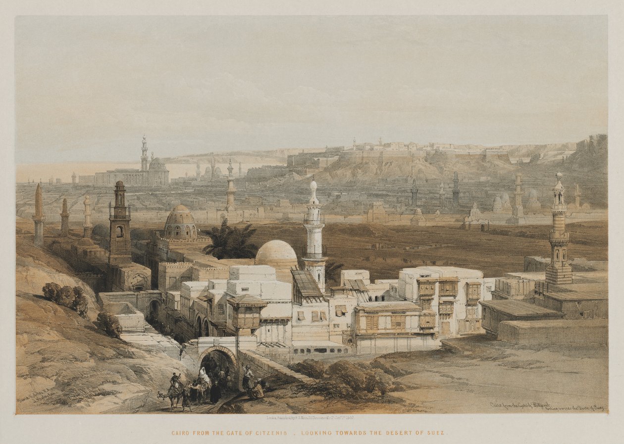 Egypt og Nubia, bind III: Kairo fra Citzenib-porten, ser mot Suez-ørkenen, 18 av Louis Haghe