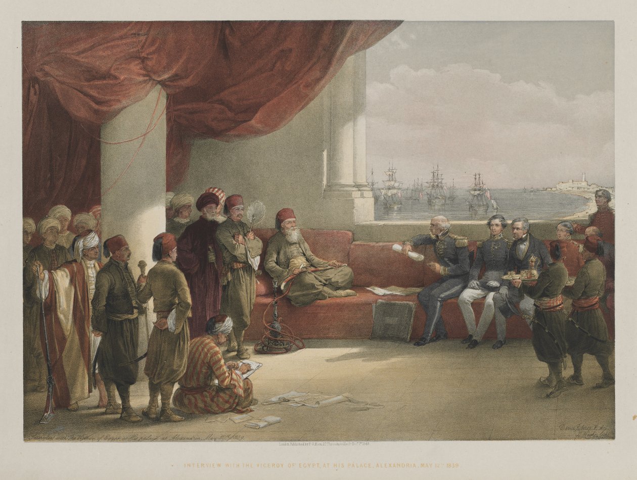 Egypt og Nubia, bind III: Intervju med visekongen i Egypt, på hans palass, Alexandria, 1848. av Louis Haghe