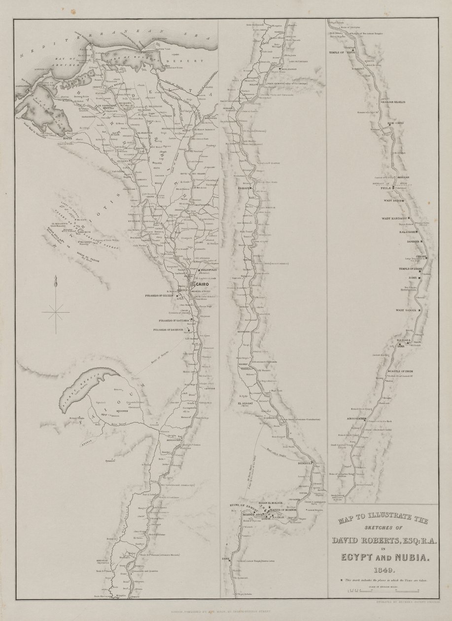 Egypt og Nubia, bind III: Kart for å illustrere skissene til David Roberts, Esq: R.A. i Egypt og Nubia 1849 av Louis Haghe