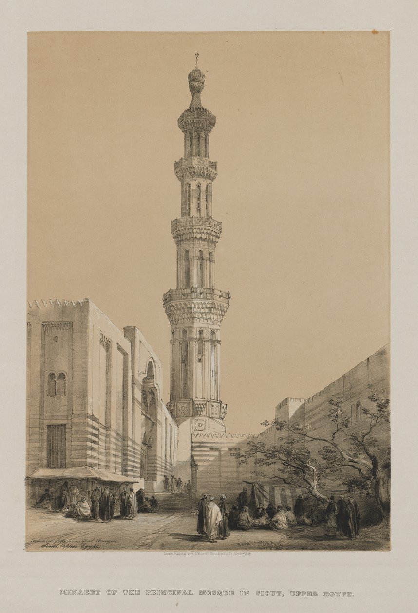 Egypt og Nubia, bind III: Minaret av hovedmoskeen Siout, Øvre Egypt, 1849. av Louis Haghe