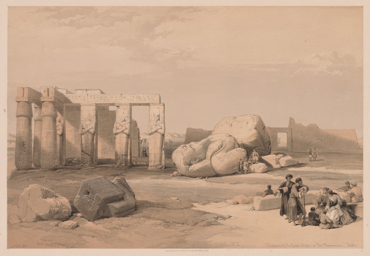 Egypt og Nubia: bind II - nr. 4, Fragmenter av de store kolossene, ved Memnonium, 1838. av Louis Haghe