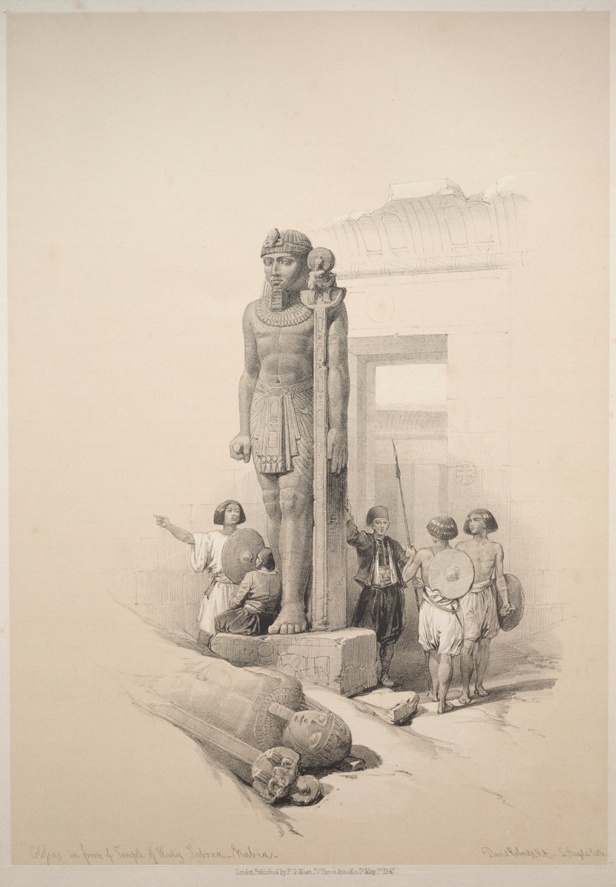 Egypt og Nubia: bind II - nr. 7, Colossi ved Wady Saboua, 1838. av Louis Haghe