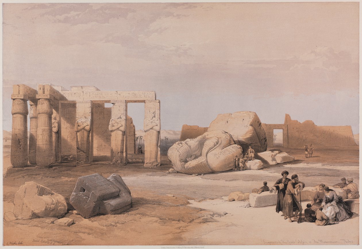 Egypt og Nubia, bind II: Fragmenter av de store kolossene ved Memnonium, Theben av Louis Haghe