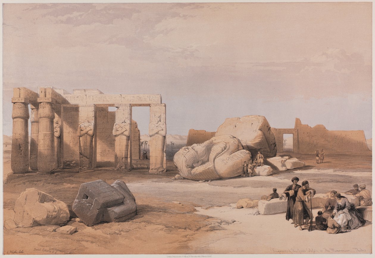 Egypt og Nubia, bind II: Fragmenter av de store kolossene ved Memnonium, Theben, 1847. av Louis Haghe