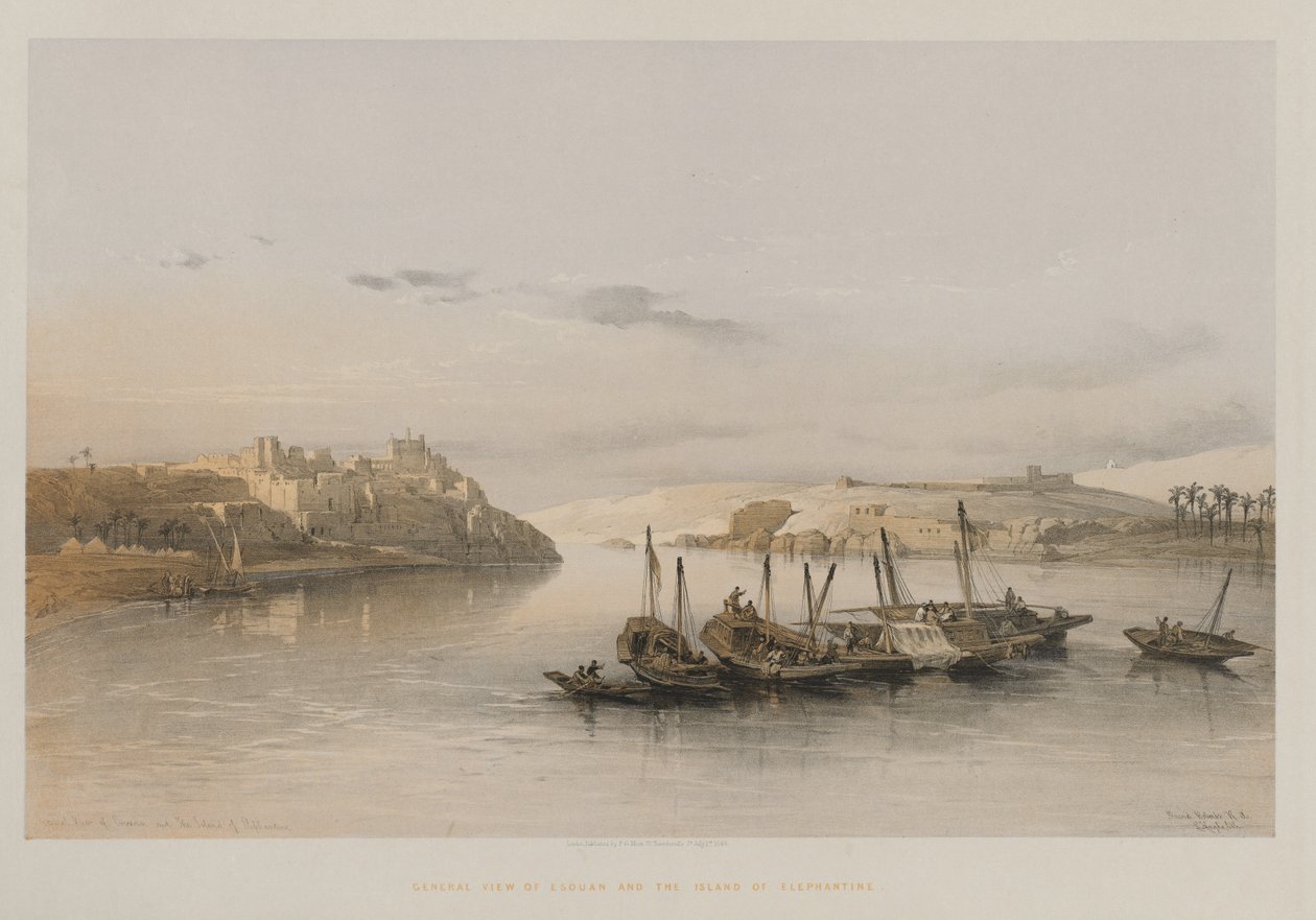 Egypt og Nubia, bind II: Generelt syn på Esouan og øya Elephantine, 1848. av Louis Haghe