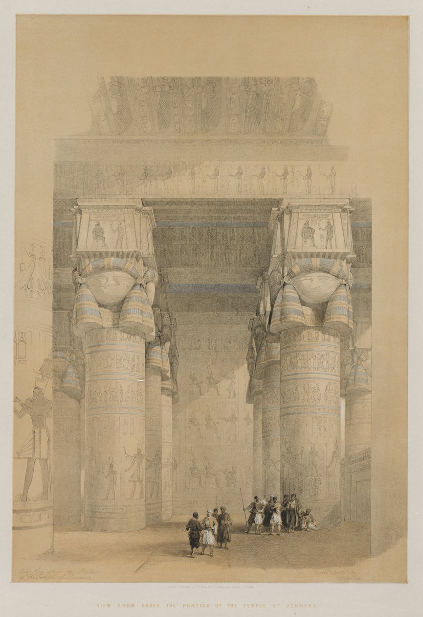 Egypt og Nubia, bind II: Utsikt fra under portikken til Dendera-tempelet av Louis Haghe