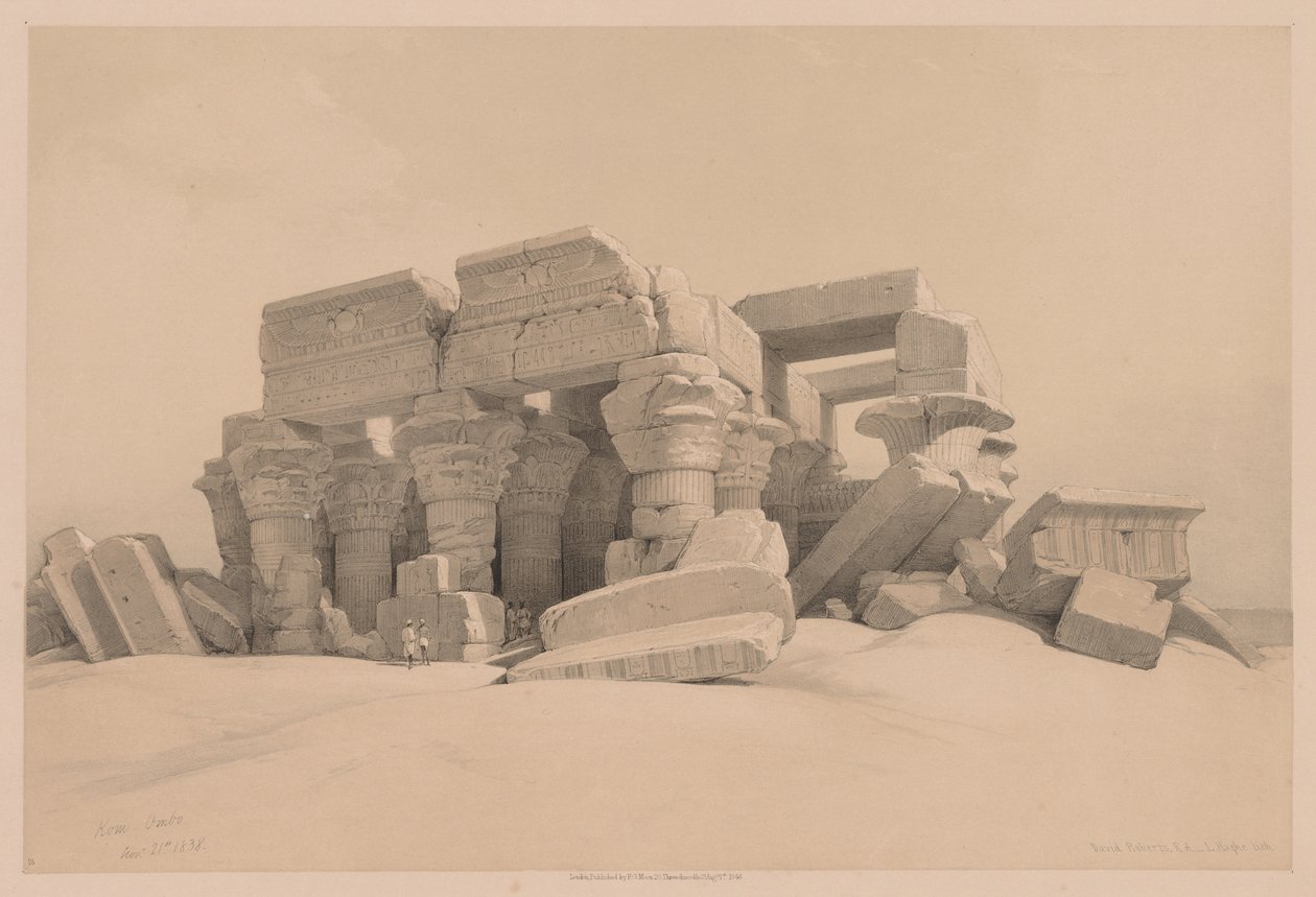 Egypt og Nubia: bind I - nr. 1, nr. 2, Rester av portikken til tempelet til Kom Ombo av Louis Haghe