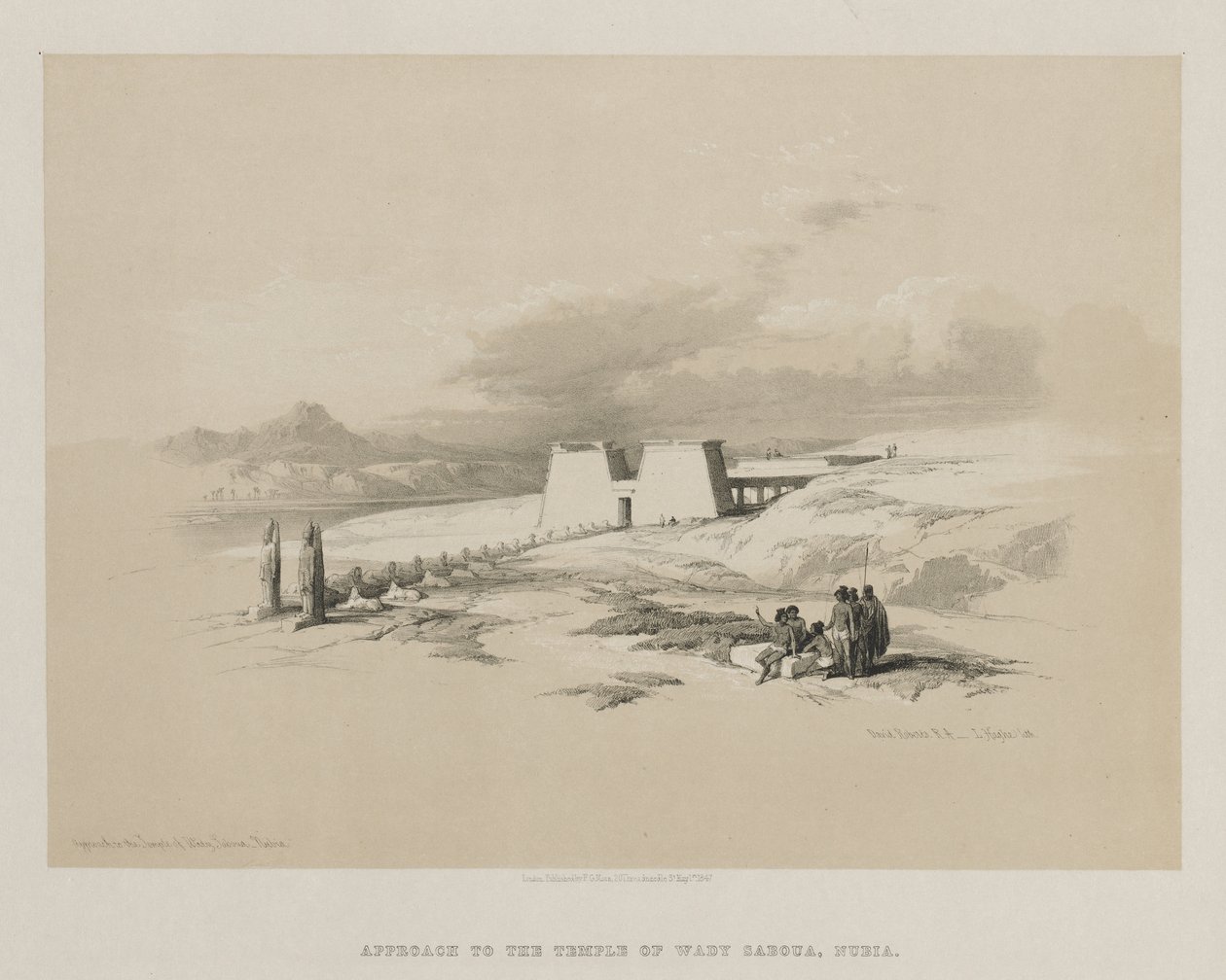 Egypt og Nubia, bind I: Tilnærming til tempelet til Wady Saboua, Nubia, 1847. av Louis Haghe