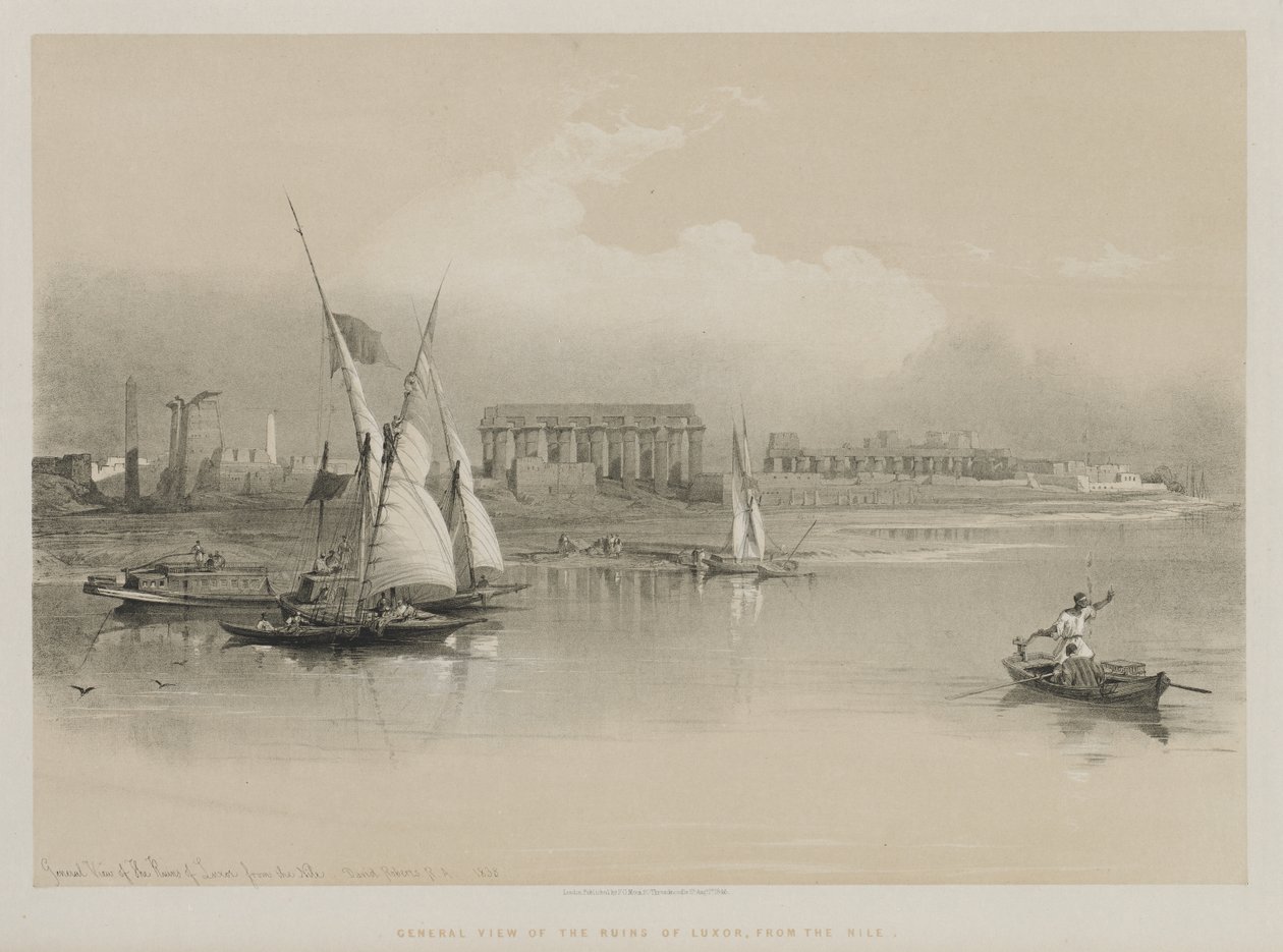 Egypt og Nubia, bind I: Generelt syn på ruinene av Luxor, fra Nilen, 1846. av Louis Haghe