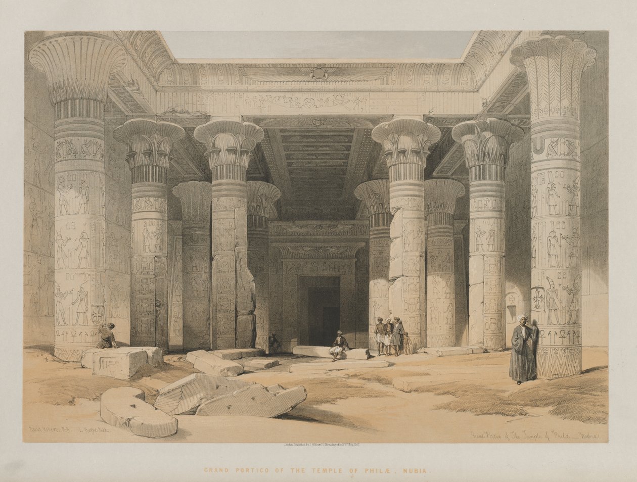 Egypt og Nubia, bind I: Grand Portico of the Temple of Philae, Nubia av Louis Haghe