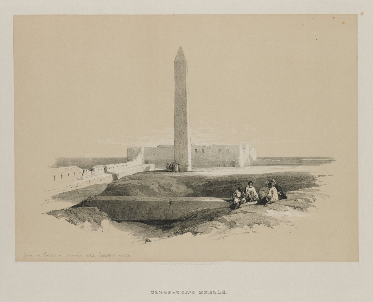 Egypt og Nubia, bind I: Obelisk i Alexandria, ofte kalt Cleopatras Needle, 1846. av Louis Haghe