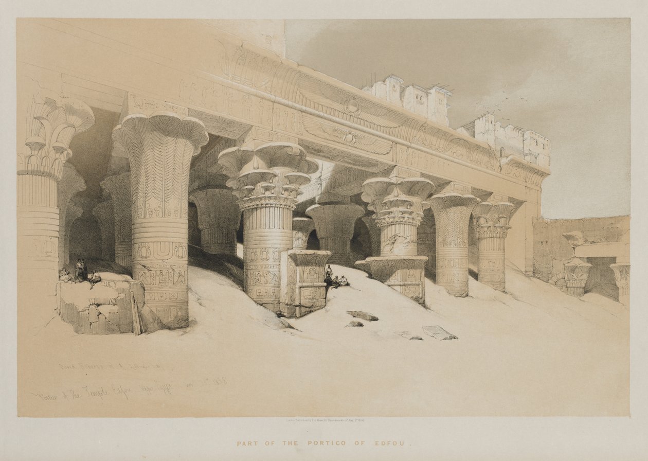 Egypt og Nubia bind I: Portico of the Temple Edfou, Øvre Egypt, 1846. av Louis Haghe
