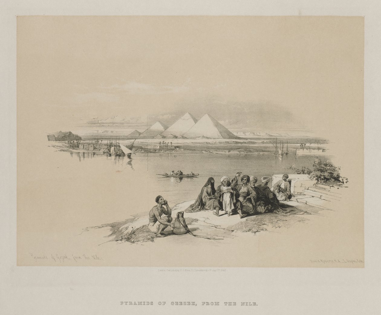 Egypt og Nubia, bind I: Pyramids of Geezeh, fra Nilen, 1846. av Louis Haghe