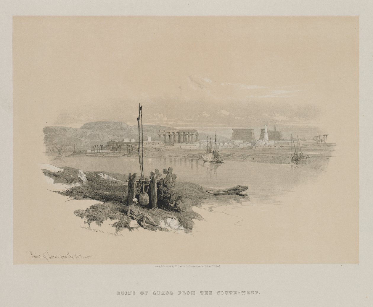 Egypt og Nubia, bind I: Ruinene av Luxor fra sørvest, 1846. av Louis Haghe