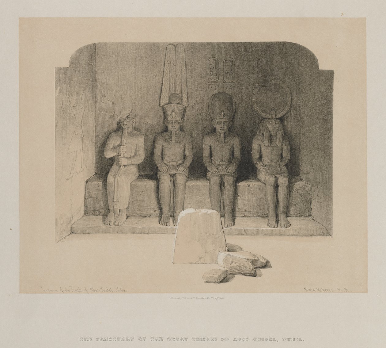 Egypt og Nubia, bind I: Sanctuary of Temple of Aboo-Simbel, Nubia, 1846. av Louis Haghe