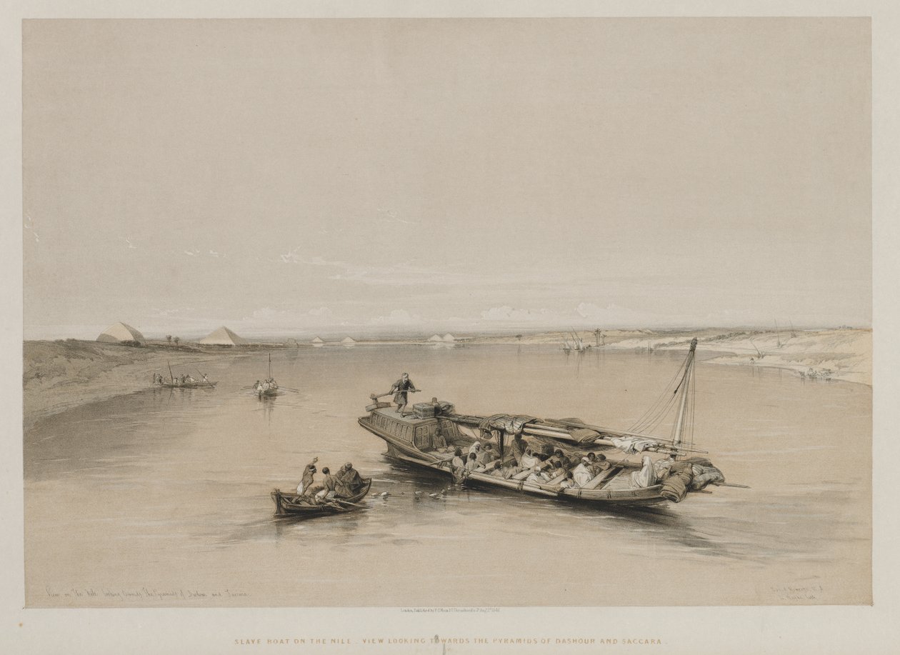 Egypt og Nubia, bind I: View on the Nile Looking Towards the Pyramids of Dashour and Saccara, 184 av Louis Haghe