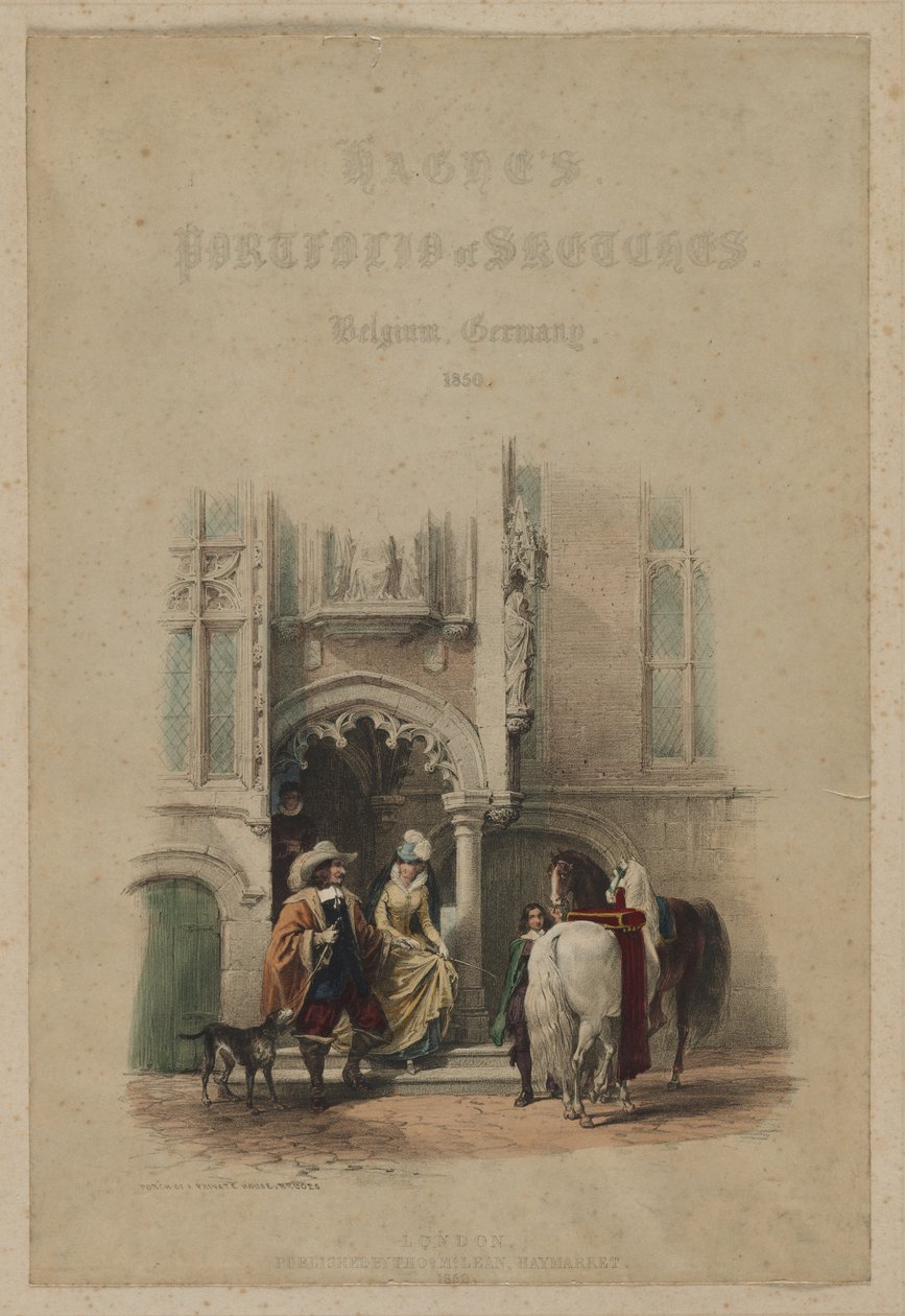 Haghes portefølje av skisser. Belgia. Tyskland, vol. III: Tittelside, på en dør, del av en utsikt, Veranda til et privat hus, Brugge av Louis Haghe